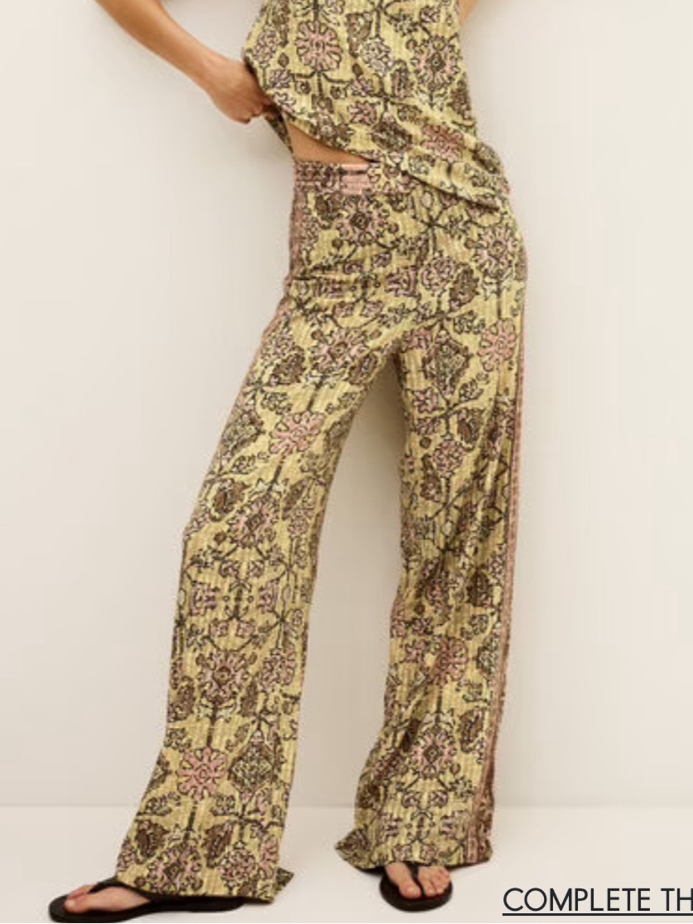 ba&sh WOMENS PALI PANTS- Yellow Floral Wide-Leg Pants with Pink Accents